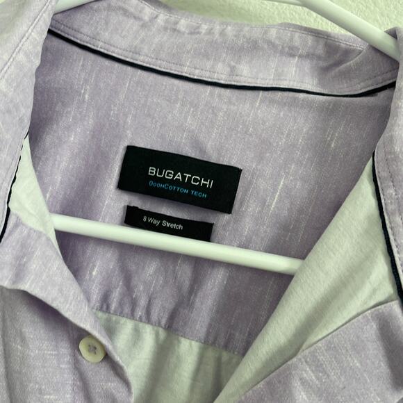 Bugatchi Button Up Shirt Mens L Lilac 8 Way Stretch OooCotton Tech Office Party - Picture 5 of 8